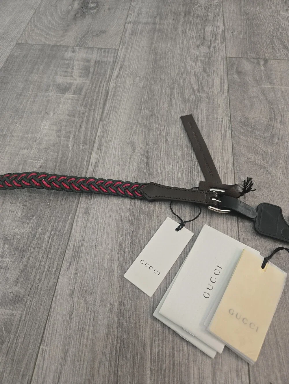 Gucci Kids Web Braided Belt Green Red Brown Leather 70cm / 28